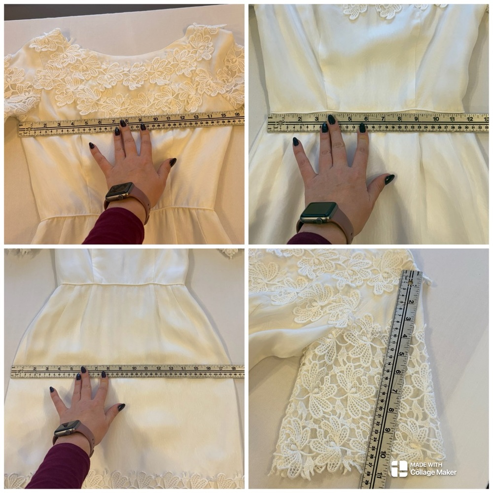 Vintage 1966 Handmade Lace Detail Wedding Dress with Detachable Bow Train Sz XS - Picture 7 of 10
